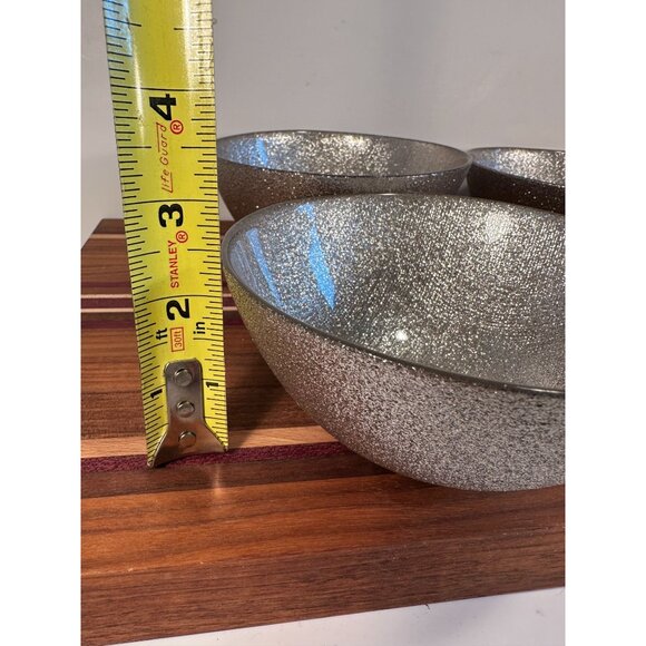 Set of 4 Sparkle Glitter Low Glass Bowls in Graphite Silver. Glittery, textured - Picture 4 of 7